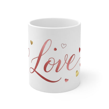Love You Mug — Romantic Heart Script Ceramic Coffee Cup (11 oz)