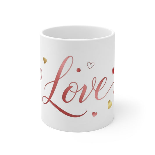 Love You Mug — Romantic Heart Script Ceramic Coffee Cup (11 oz)